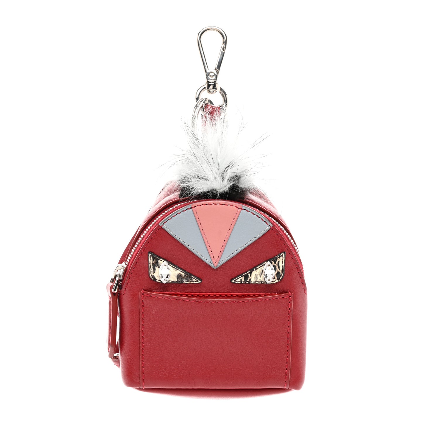 Vitello Dolce Elaphe Crystal Nutria Fox Fur Monster Eyes Mini Backpack Charm Ribes Natural Multicolor