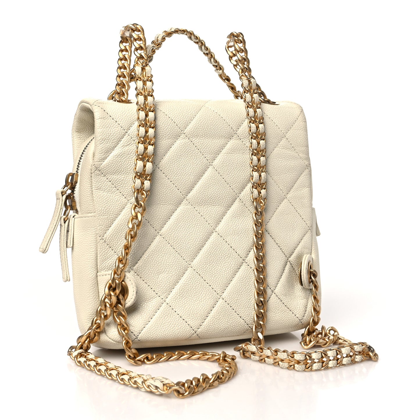 Shiny Caviar Quilted Chain Melody Backpack White