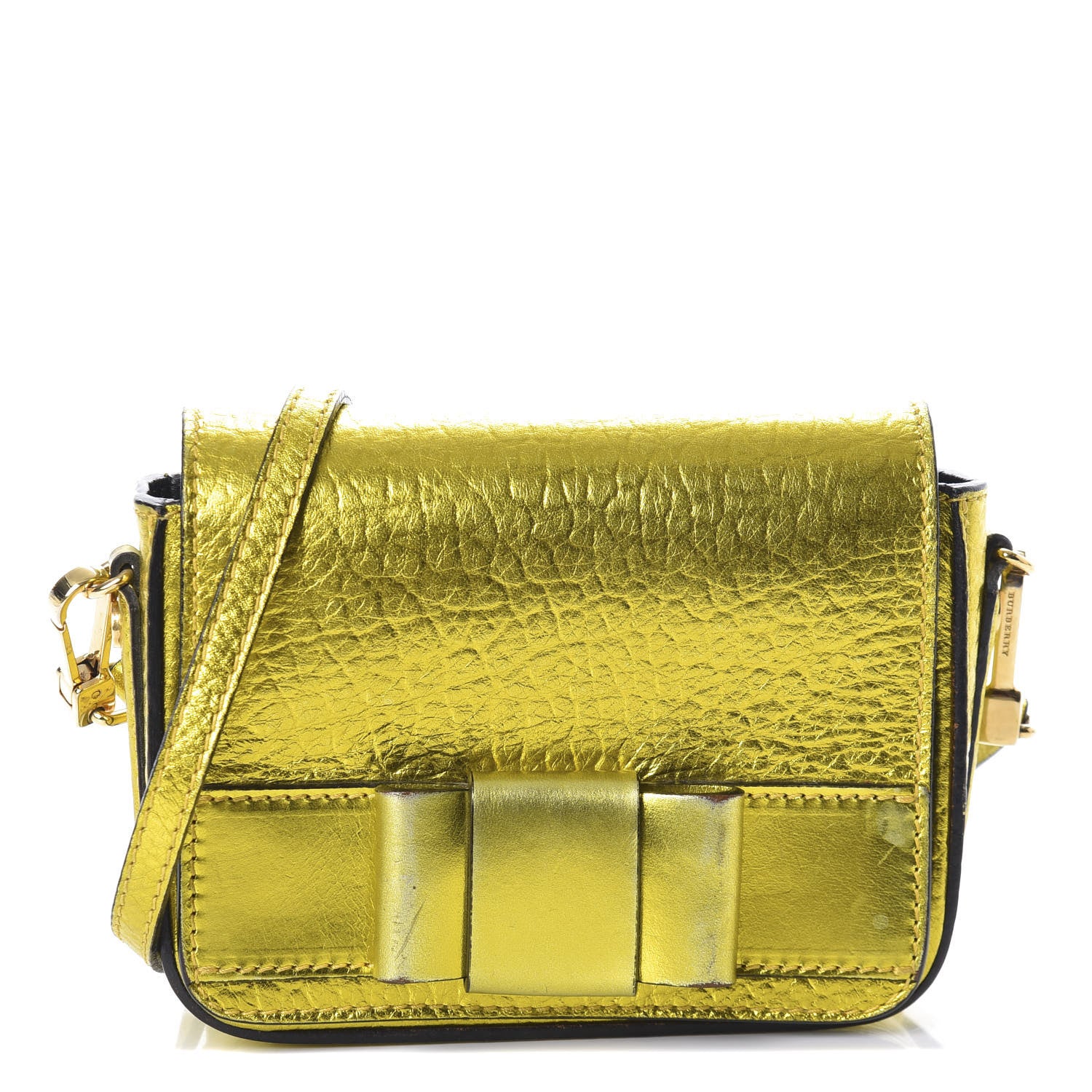 Burberry Metallic Calfskin Bow Detail Berkeley Crossbody Yellow 1 of 11