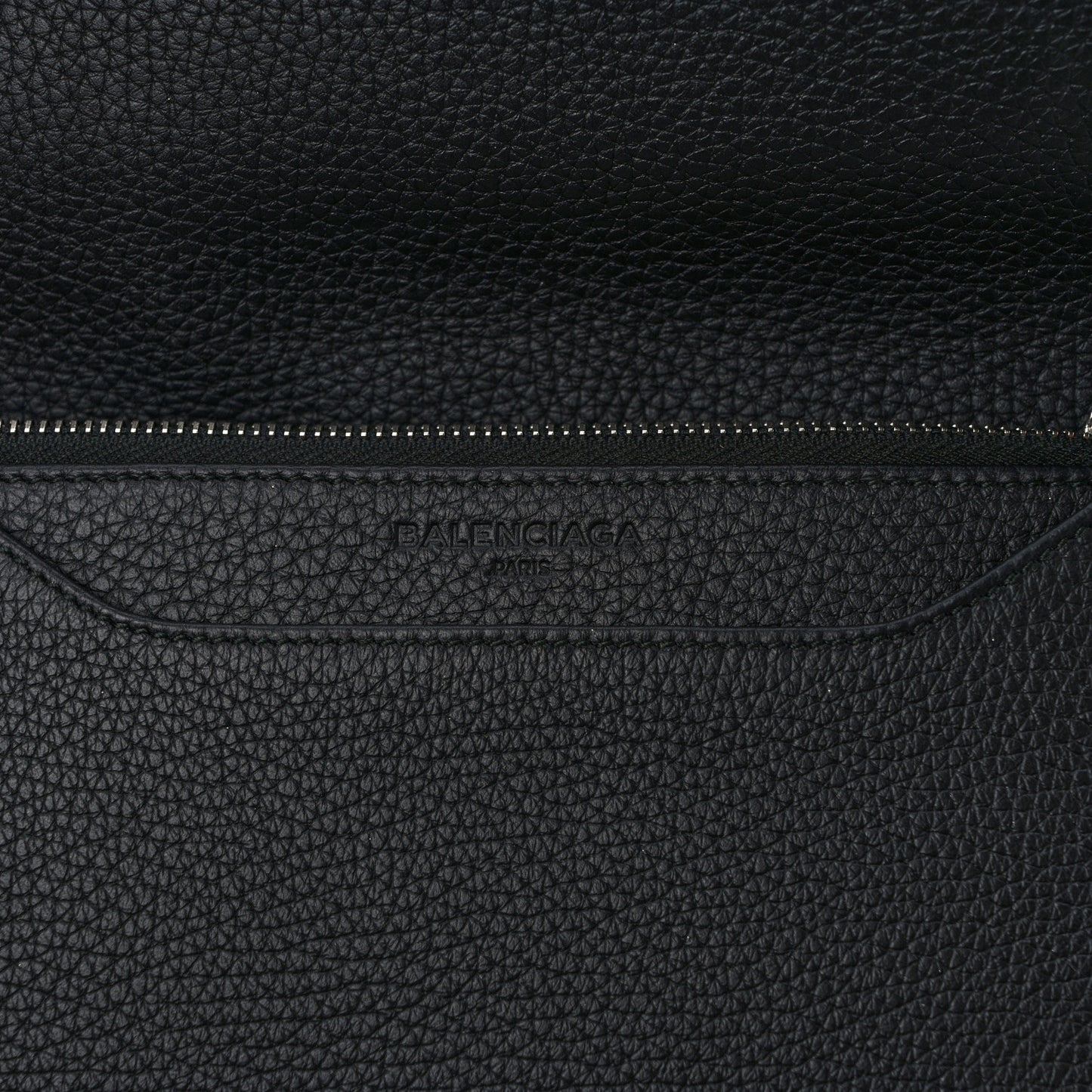 Grained Calfskin Classic Silver Hardware Wallet on Chain Black