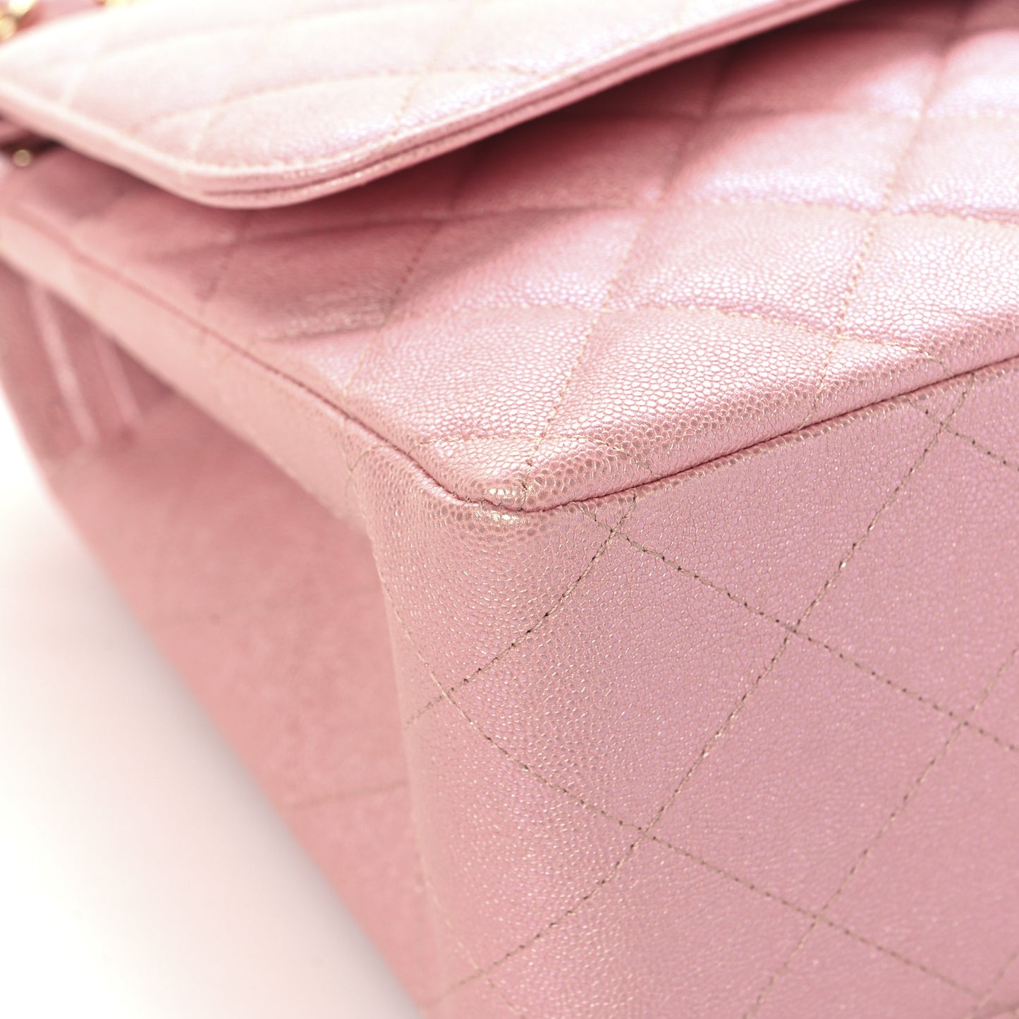 Iridescent Caviar Quilted Jumbo Double Flap Rose Pink