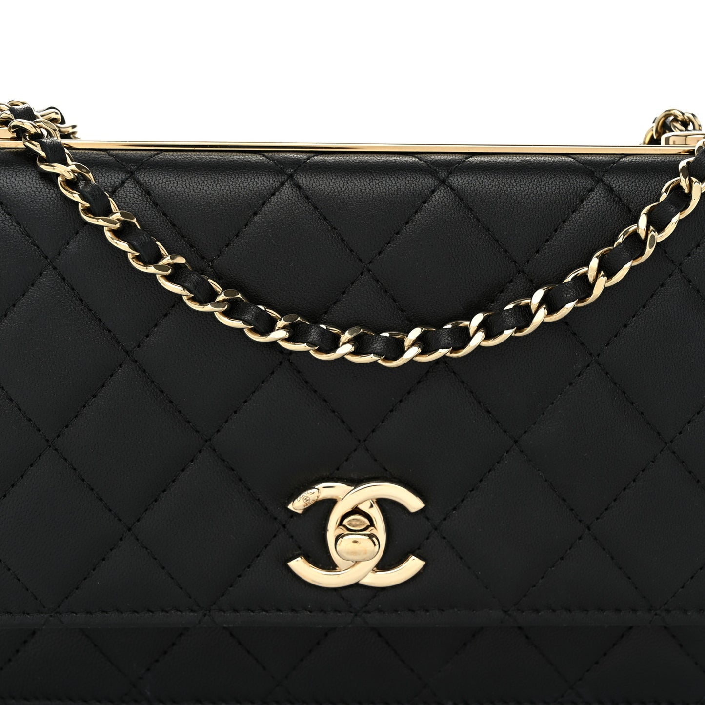 Lambskin Quilted Trendy CC Wallet On Chain WOC Black