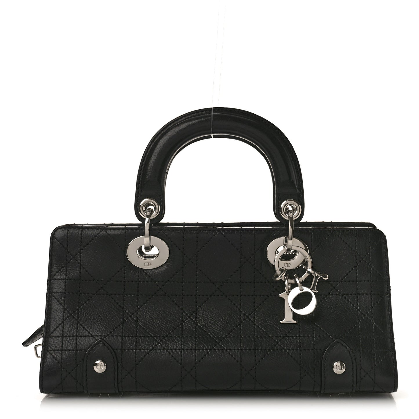 CHRISTIAN DIOR Calfskin Cannage Stitched Small East West Lady Dior Black