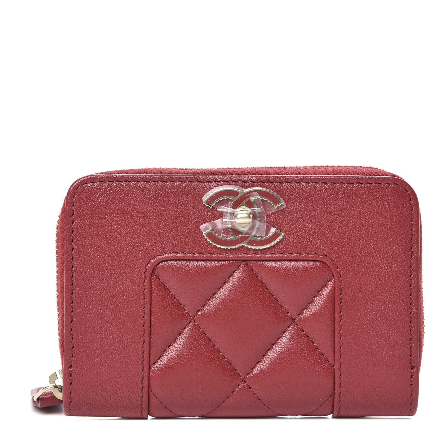 Sheepskin Quilted Mademoiselle Vintage Zip Coin Purse Red