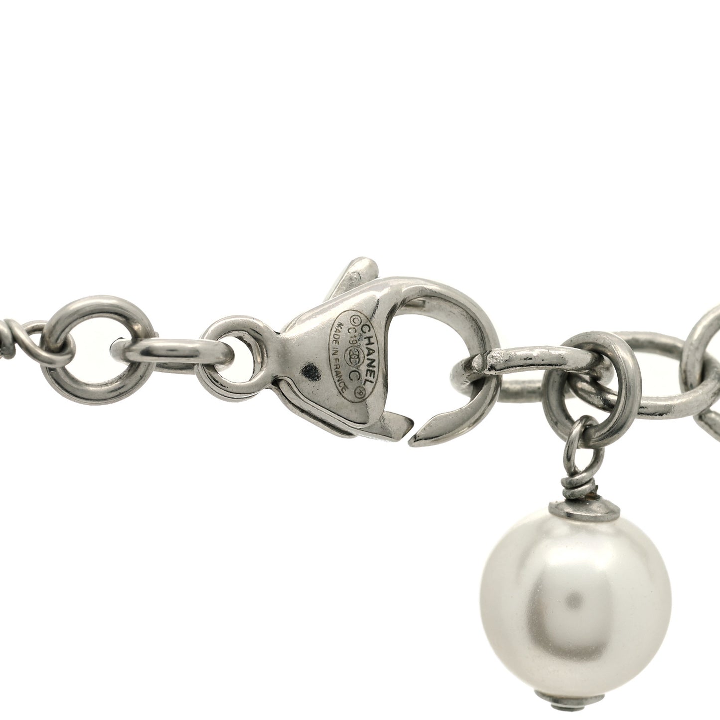 Pearl Beaded Enamel CC Long Necklace White