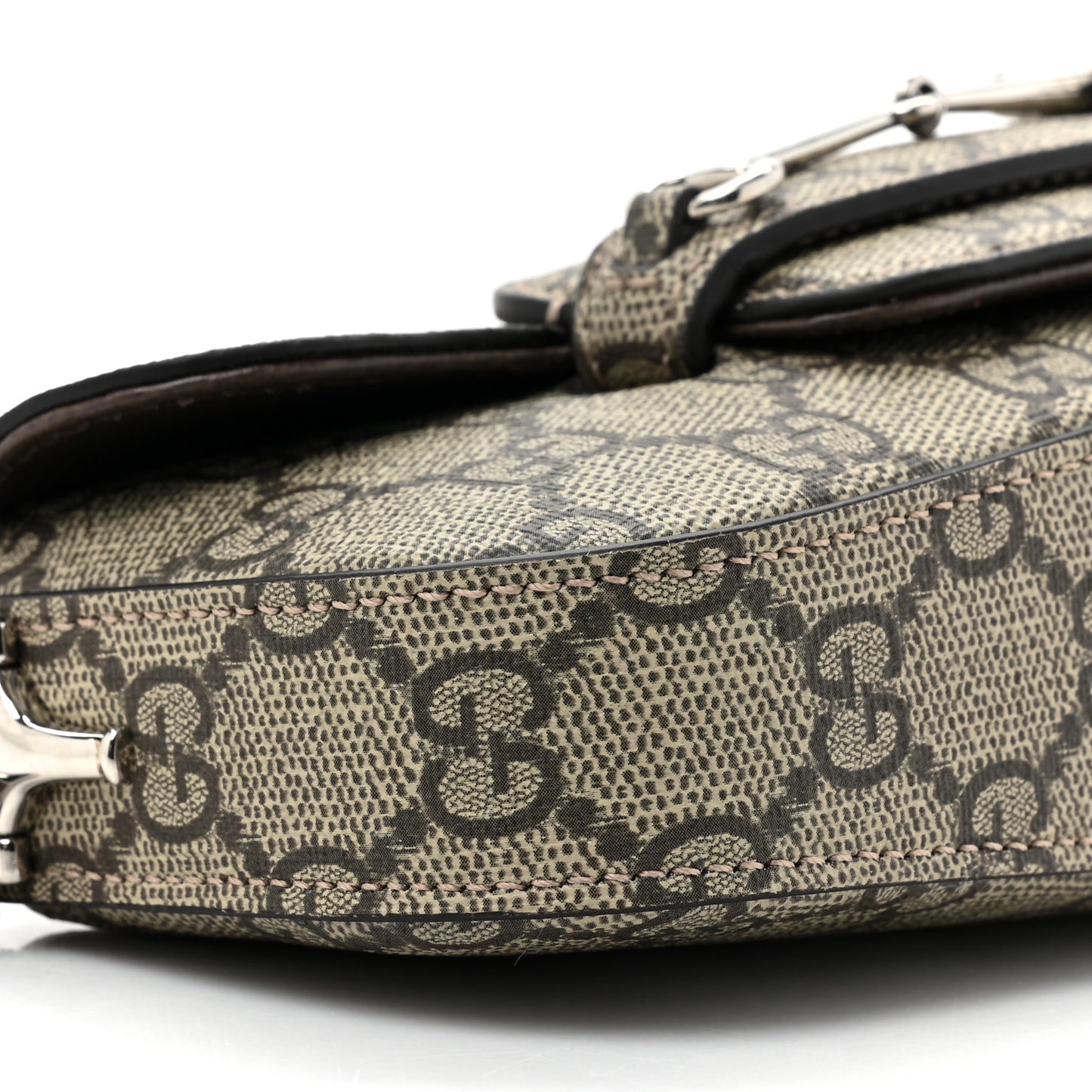 GG Supreme Monogram Mini Horsebit 1955 Asymmetric Shoulder Bag Beige Ebony