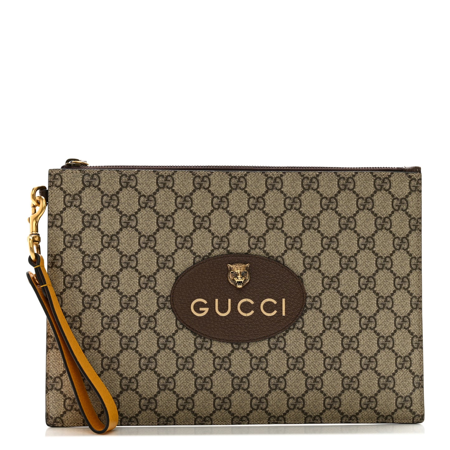 GG Supreme Monogram Neo Vintage Zip Wristlet Pouch Beige New Acero Crop