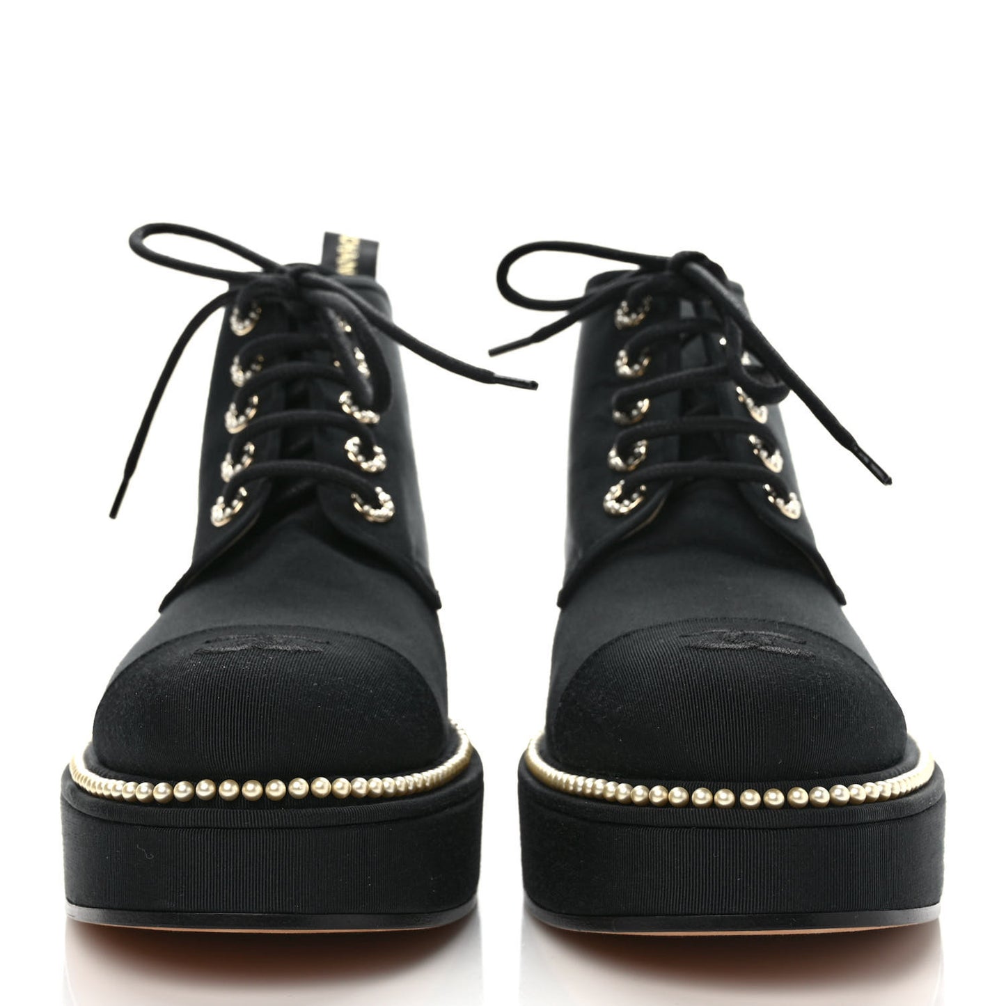 Grosgrain Pearl Lace Up CC Short Boots 40 Black
