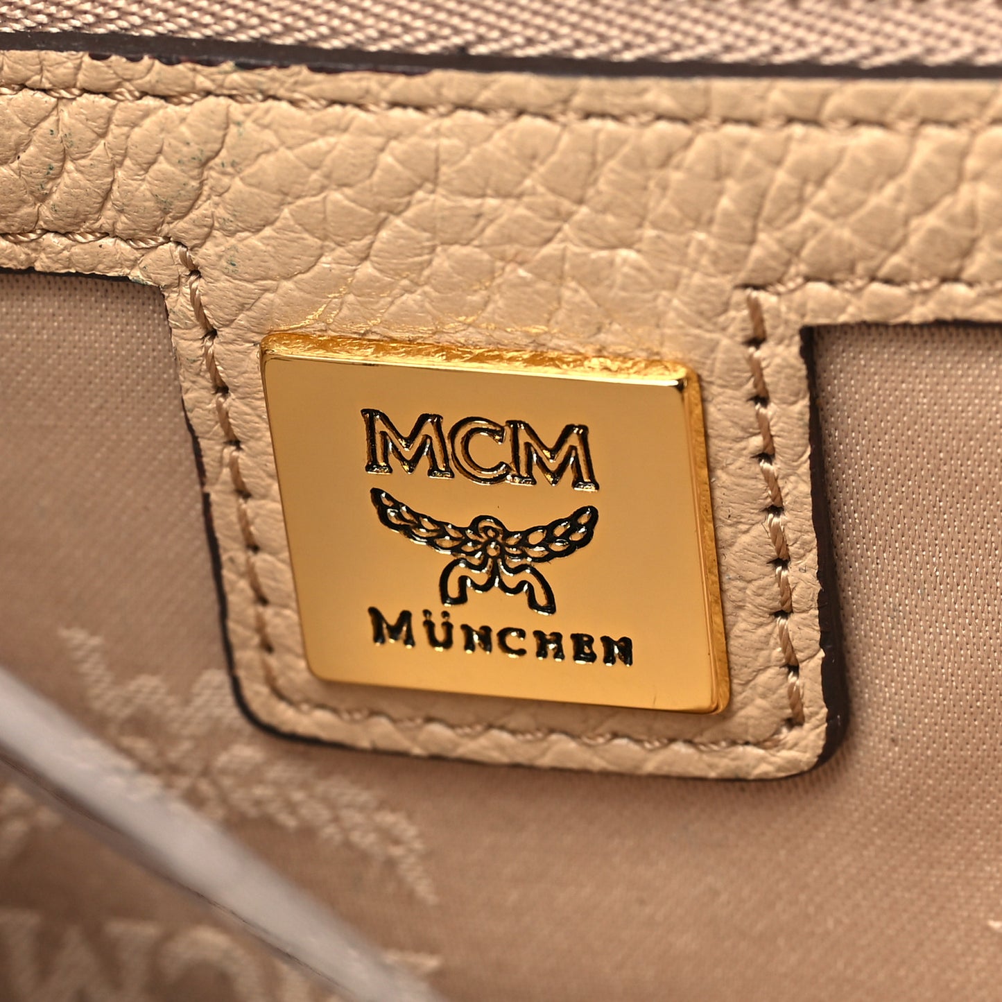 Grained Calfskin Studded Satchel Beige