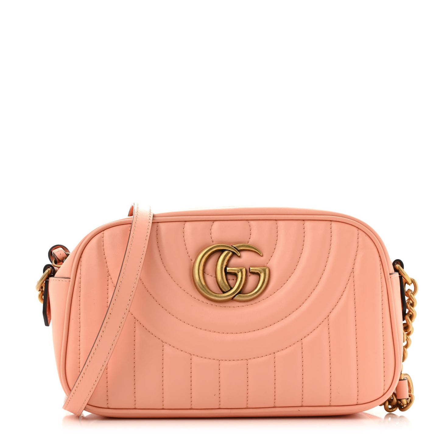 Calfskin Vertical Ring Matelasse Small GG Marmont Chain Shoulder Bag Peachy Chic