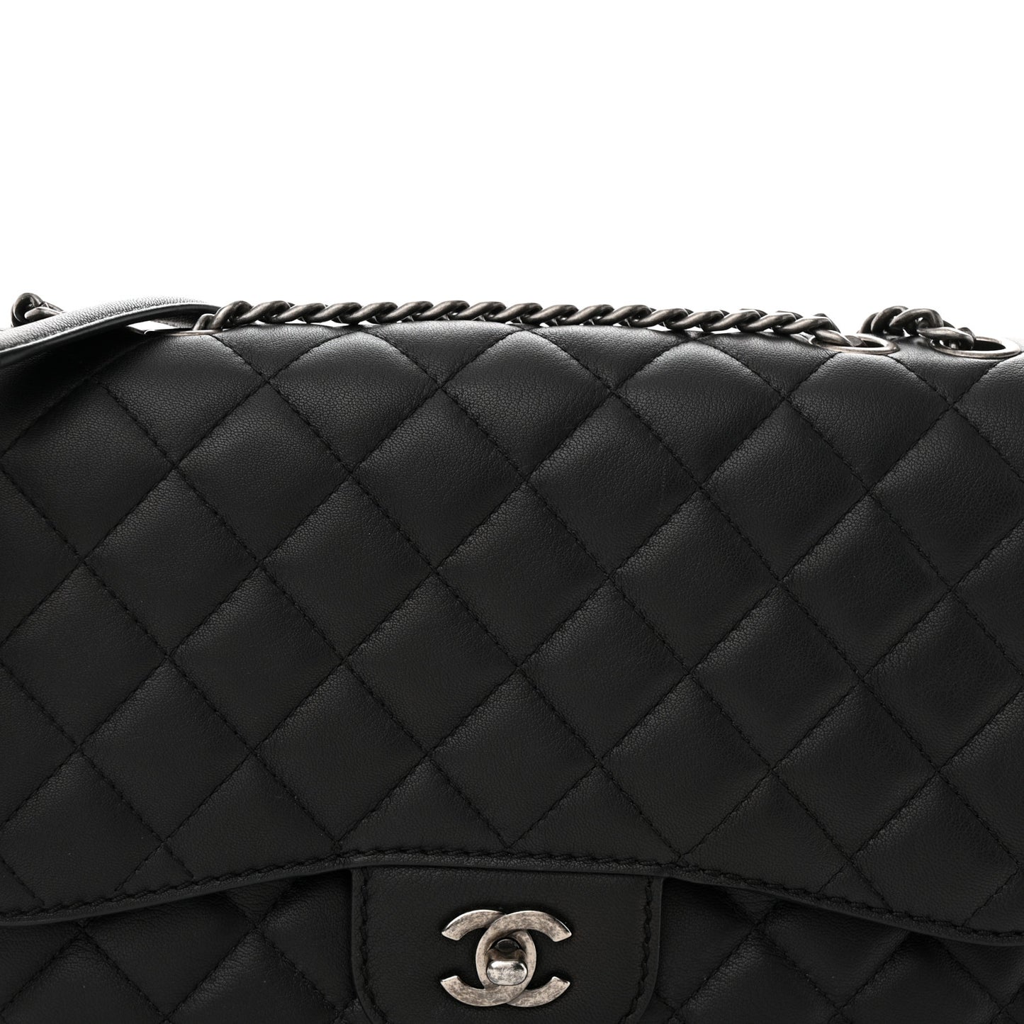 Lambskin Quilted Large Natural CC Flap Black