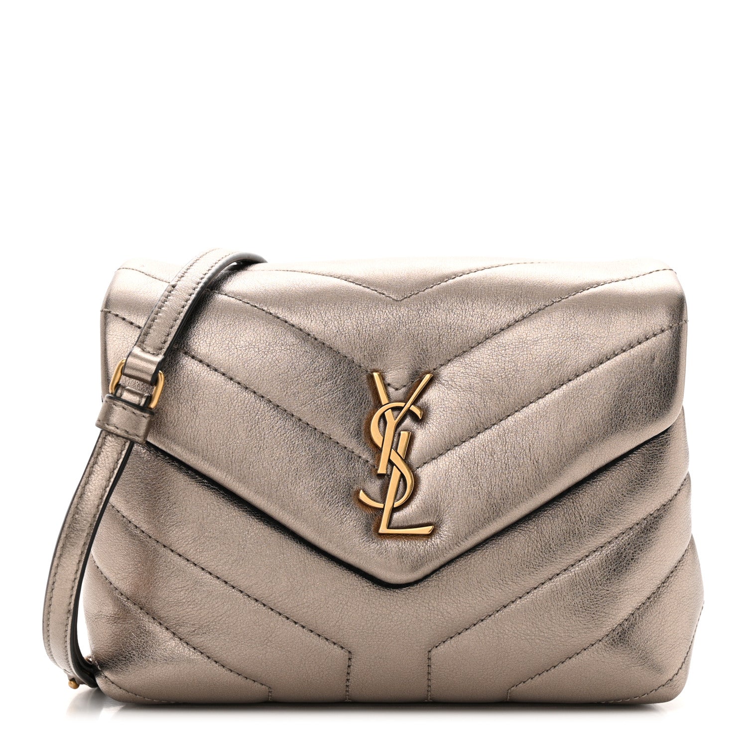 Saint Laurent Metallic Calfskin Y Quilted Monogram Toy Loulou Crossbody Bag Piombo 1 of 12
