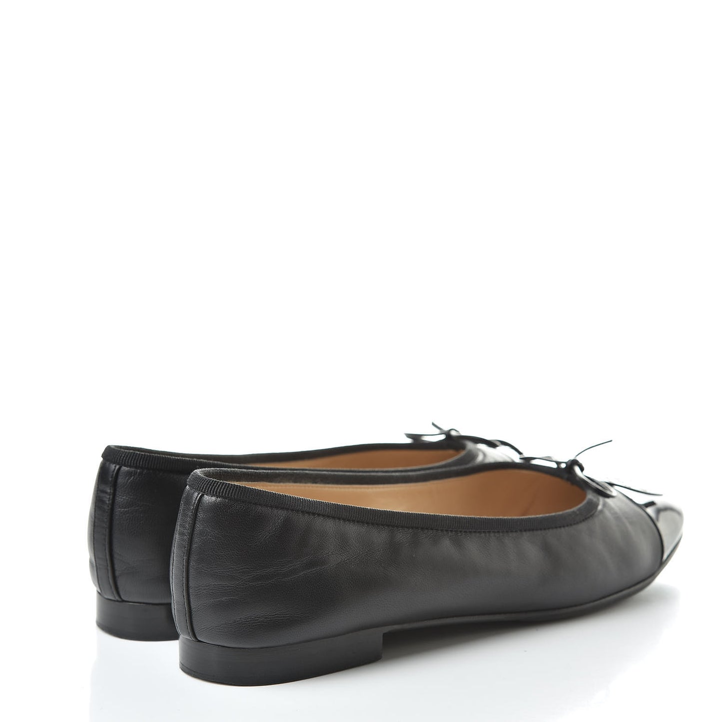 Lambskin Patent Calfskin Cap Toe Ballerina Flats 40 Black