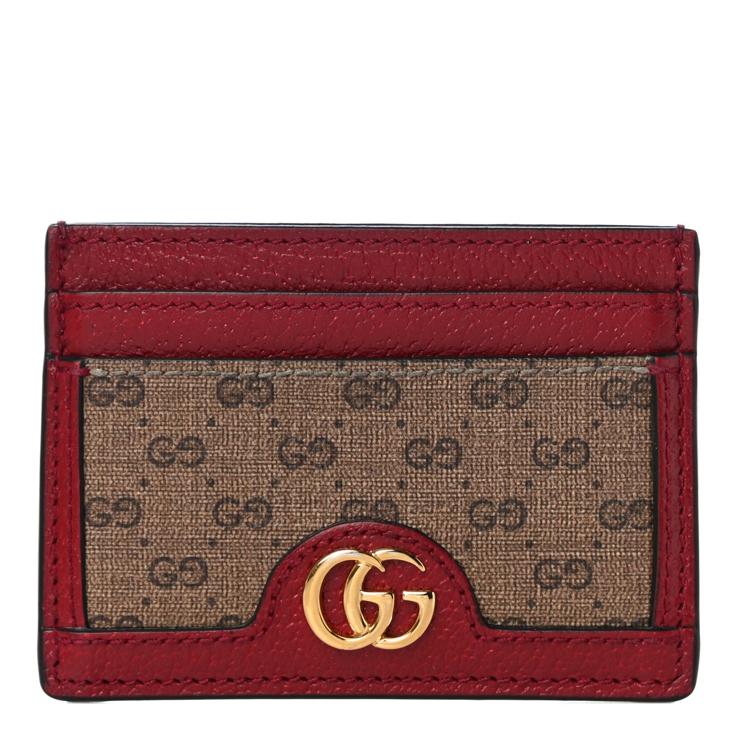X DORAEMON Mini Vintage GG Supreme Monogram Card Holder Beige Cherry Red