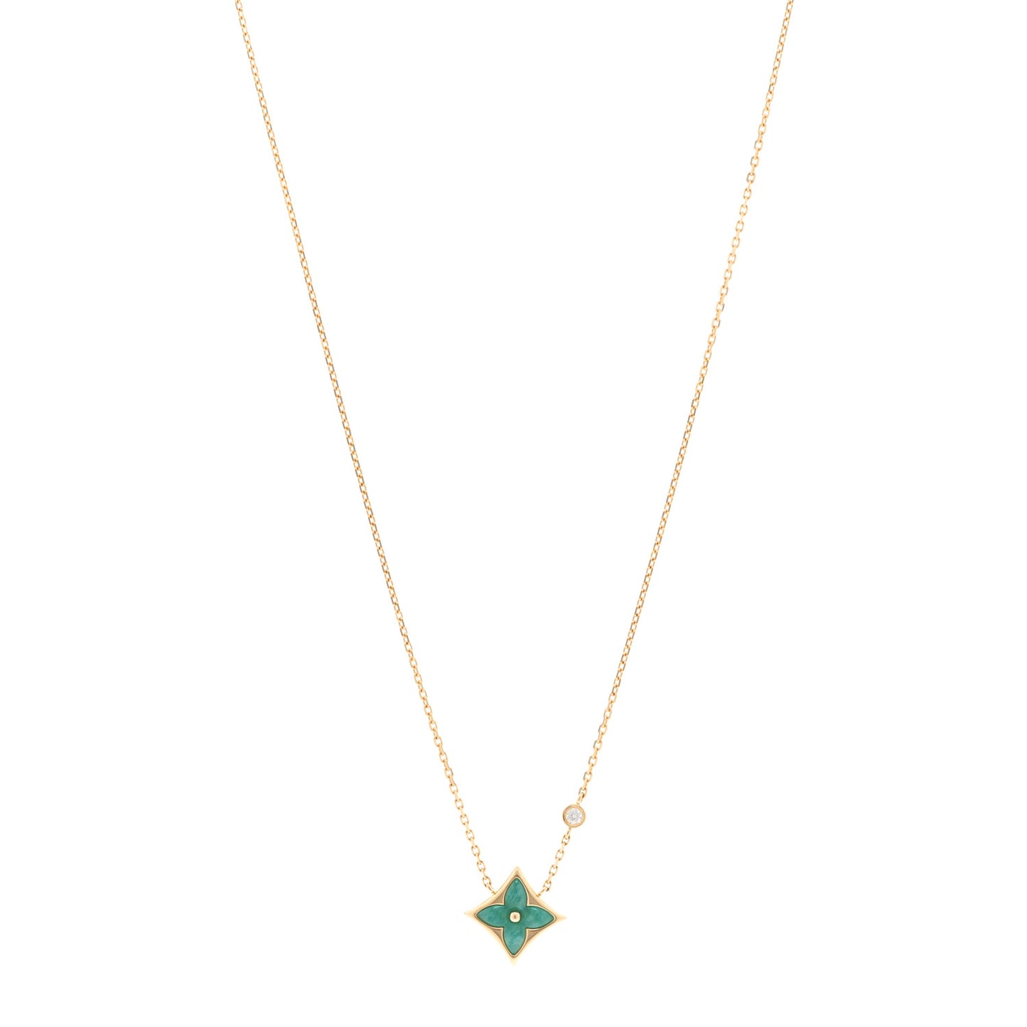 18K Yellow Gold Diamond Amazonite Color Blossom BB Star Pendant Necklace