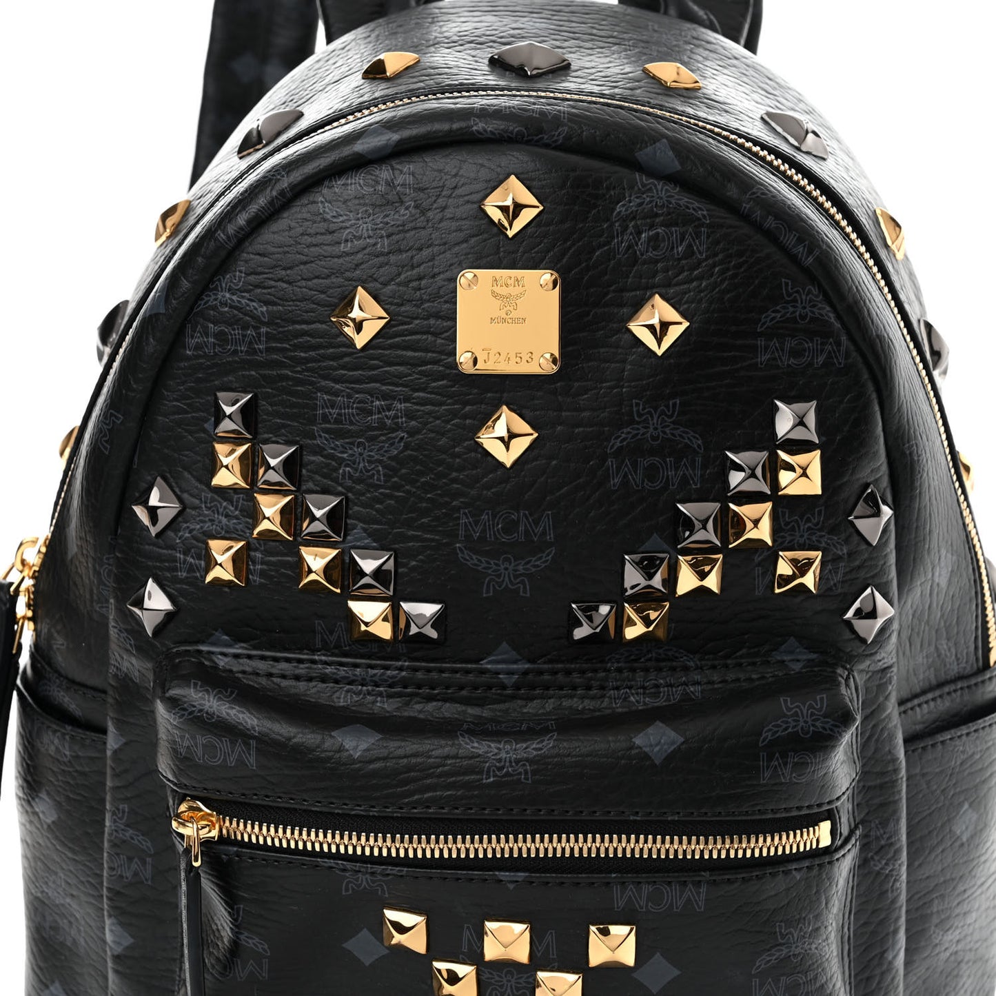 Grained Calfskin Visetos Studded Small Stark M Backpack Black