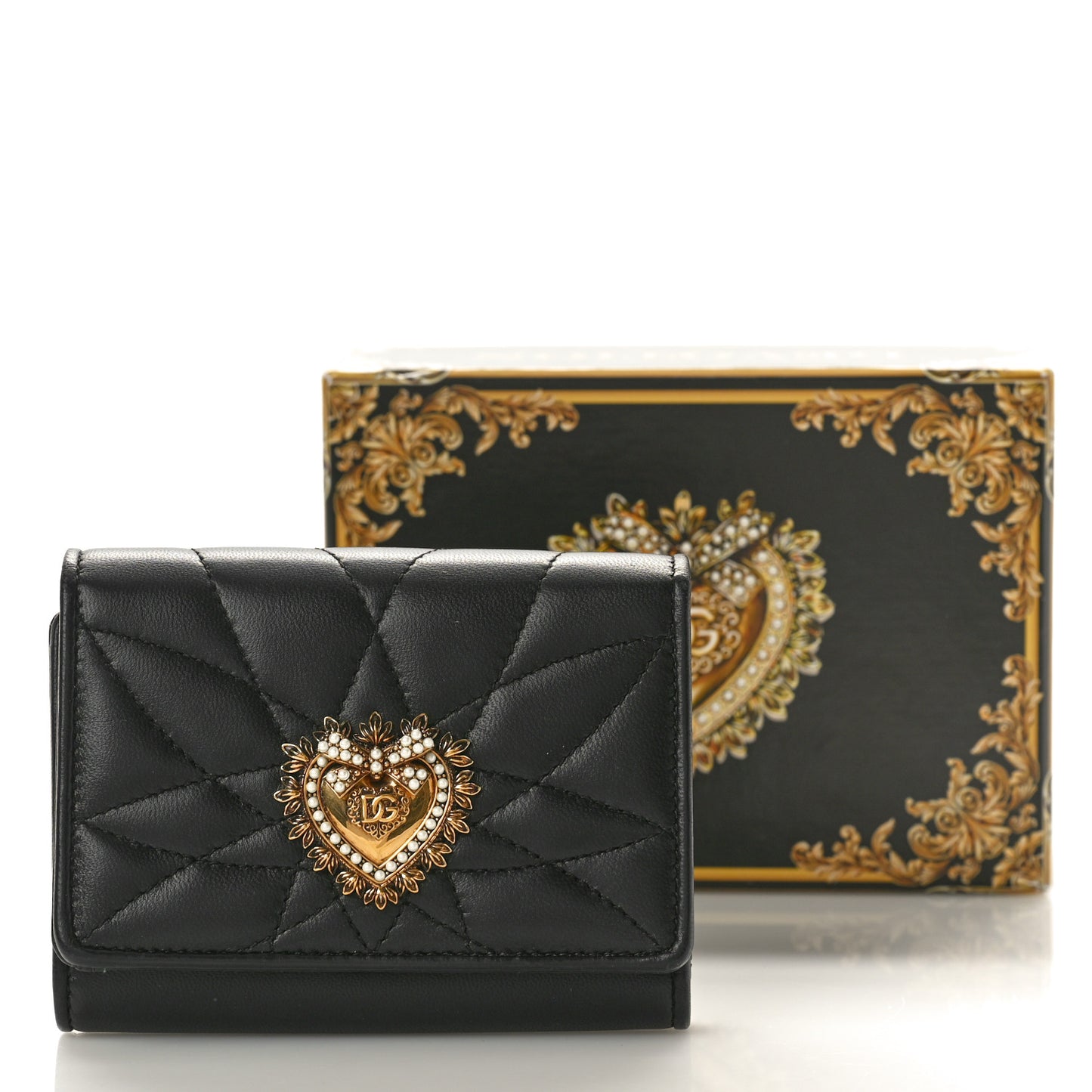 DOLCE GABBANA Nappa Quilted Small Devotion Continental Wallet Black