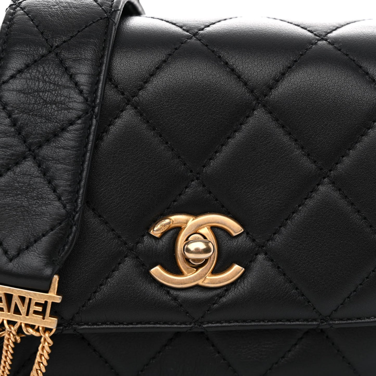 Lambskin Quilted Small Multiple Chain Flap Black