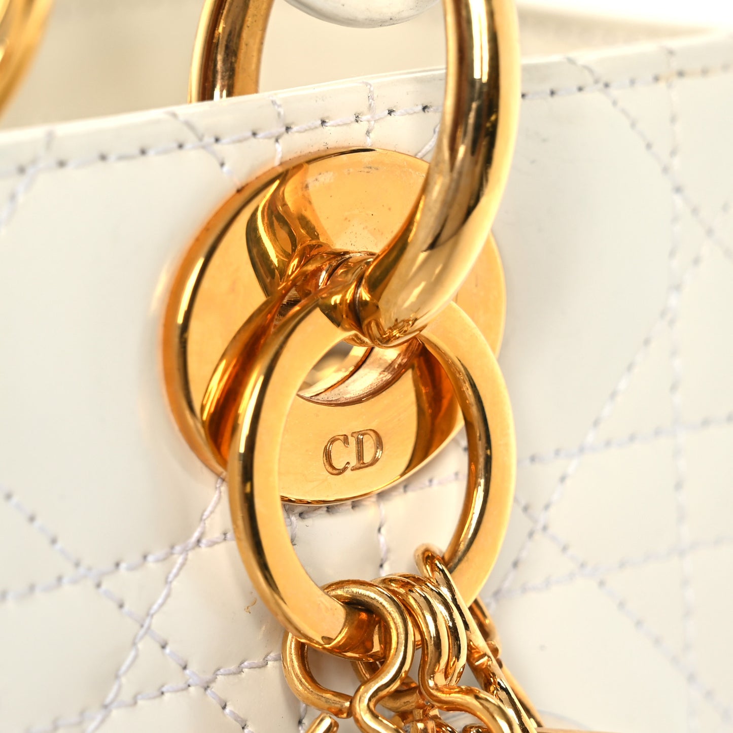 Glazed Calfskin Cannage Medium Lady Dior White