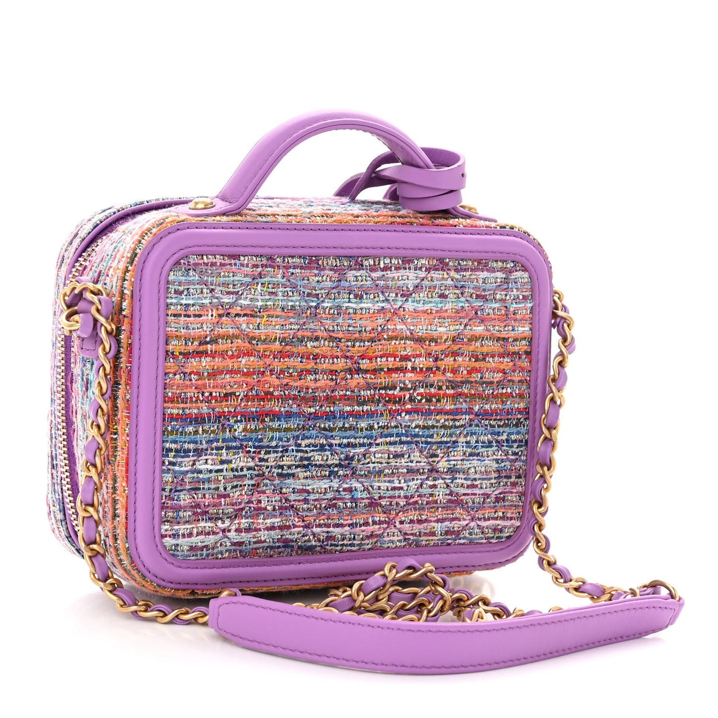 Tweed Quilted Small CC Filigree Vanity Case Purple Multicolor
