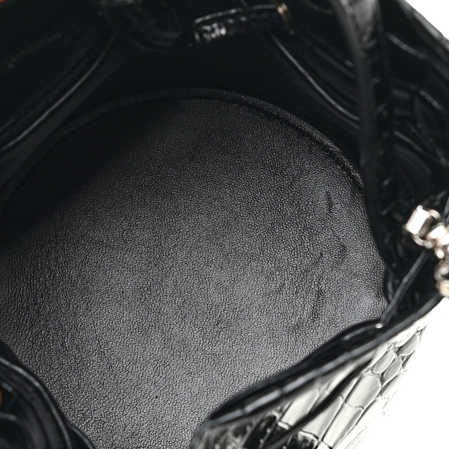 Shiny Calfskin Logo Crocodile Embossed XS Everyday Bucket Bag Black