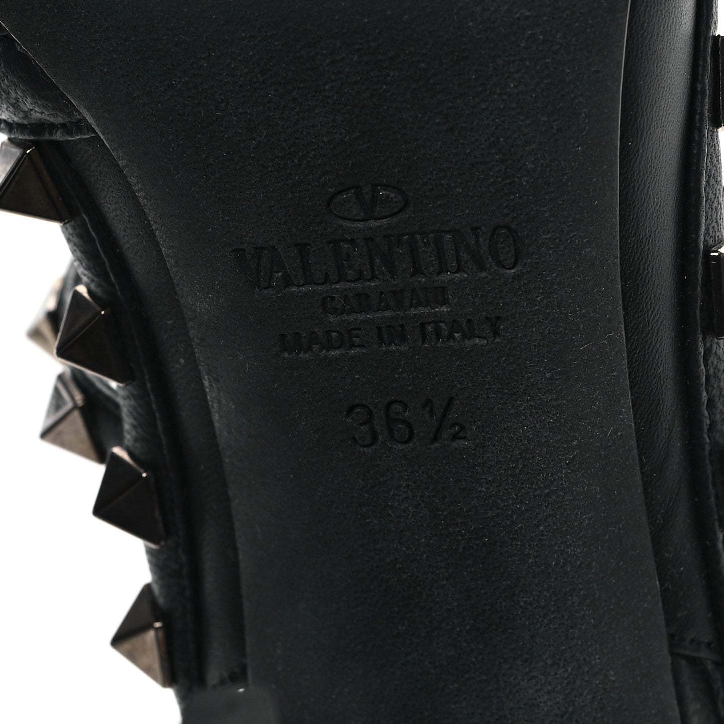 Calfskin Nappa Rockstud Ankle Strap 100mm Pumps 36.5 Black