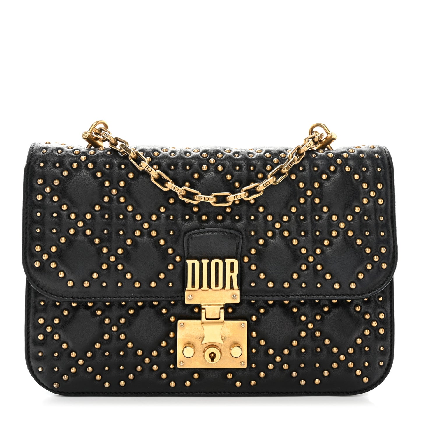 Lambskin Cannage Studded Large Dioraddict Flap Bag Black