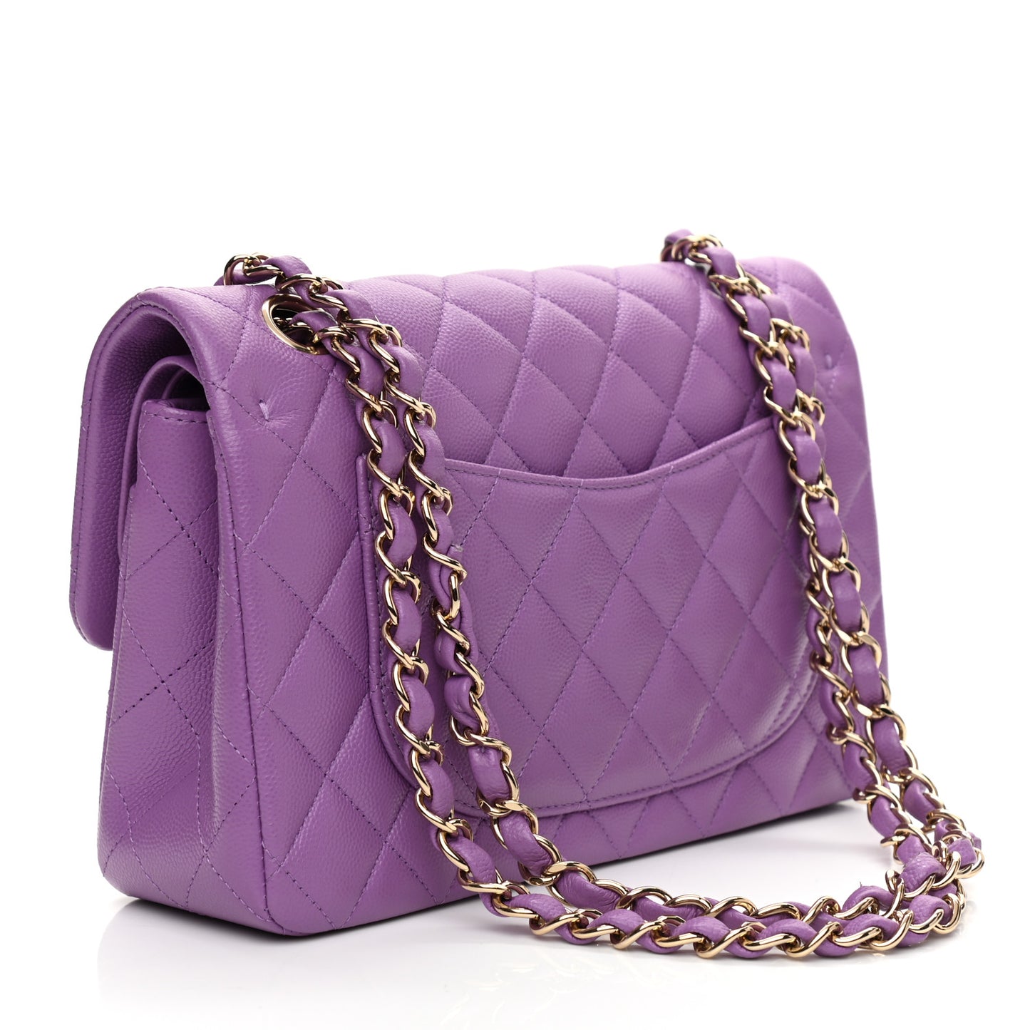 Caviar Quilted Small Double Flap Purple