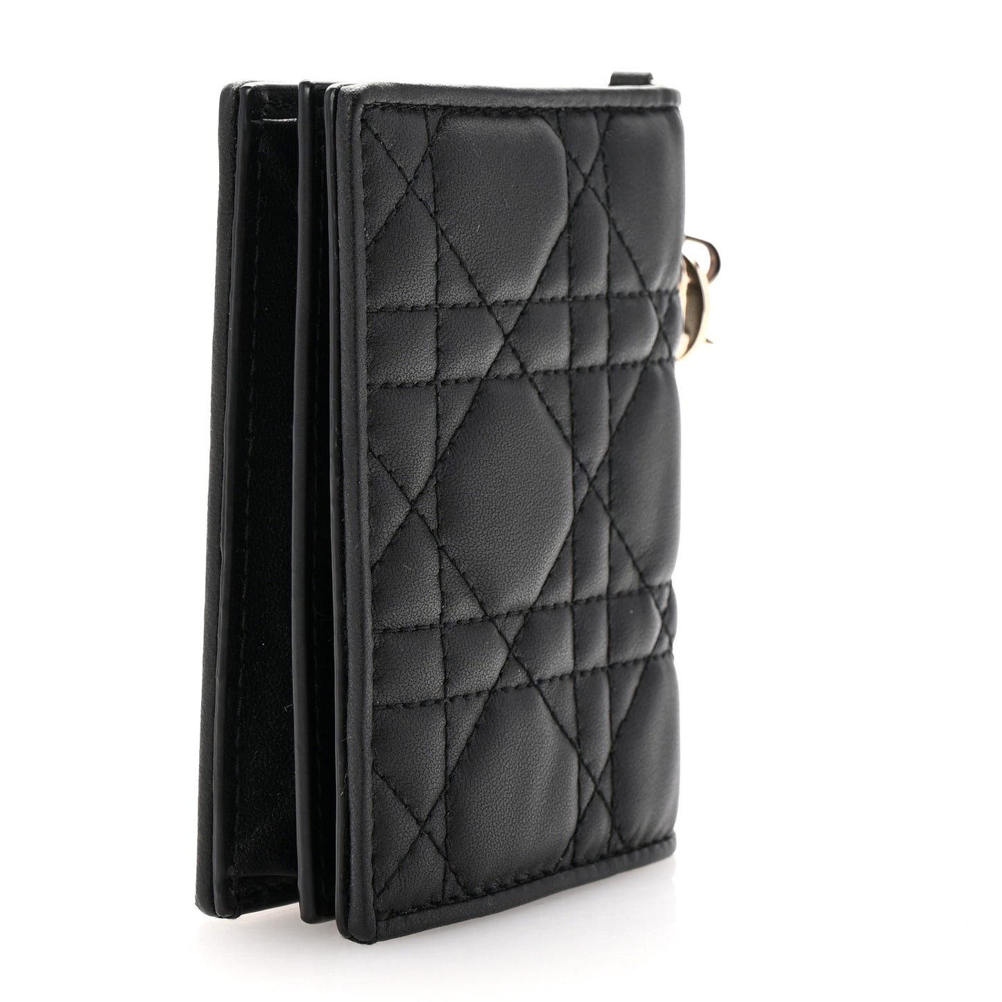 Lambskin Cannage Small Lady Dior Flap Card Holder Black