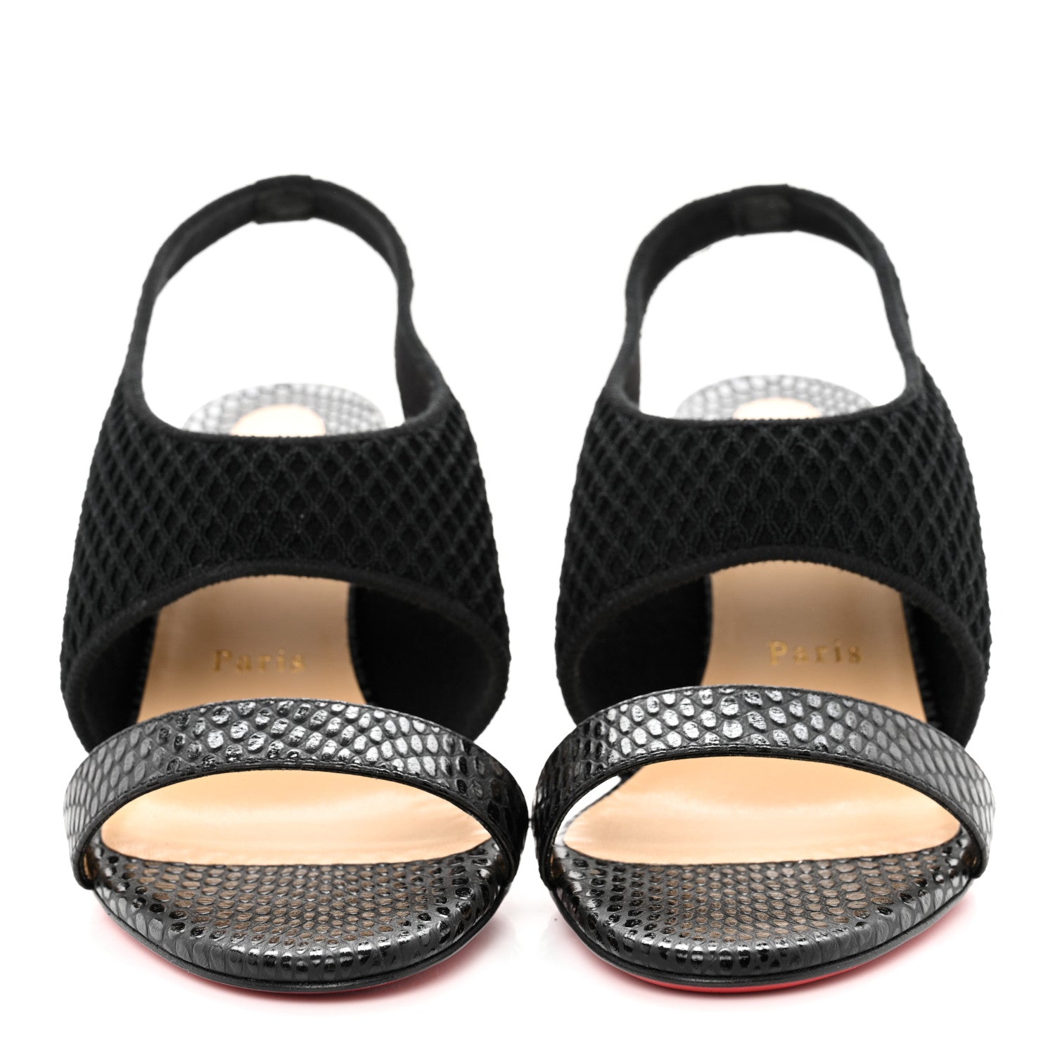 Christian Louboutin Calfskin Mesh Snakeskin Embossed Georgette 85 Sandals 38 Black 2 of 10