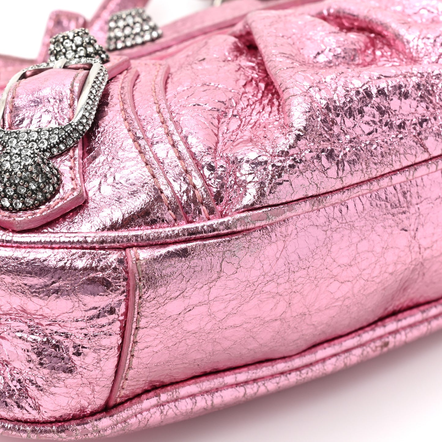 Metallic Agneau Arena Crystal Le Cagole Mini Purse With Chain Met Pink