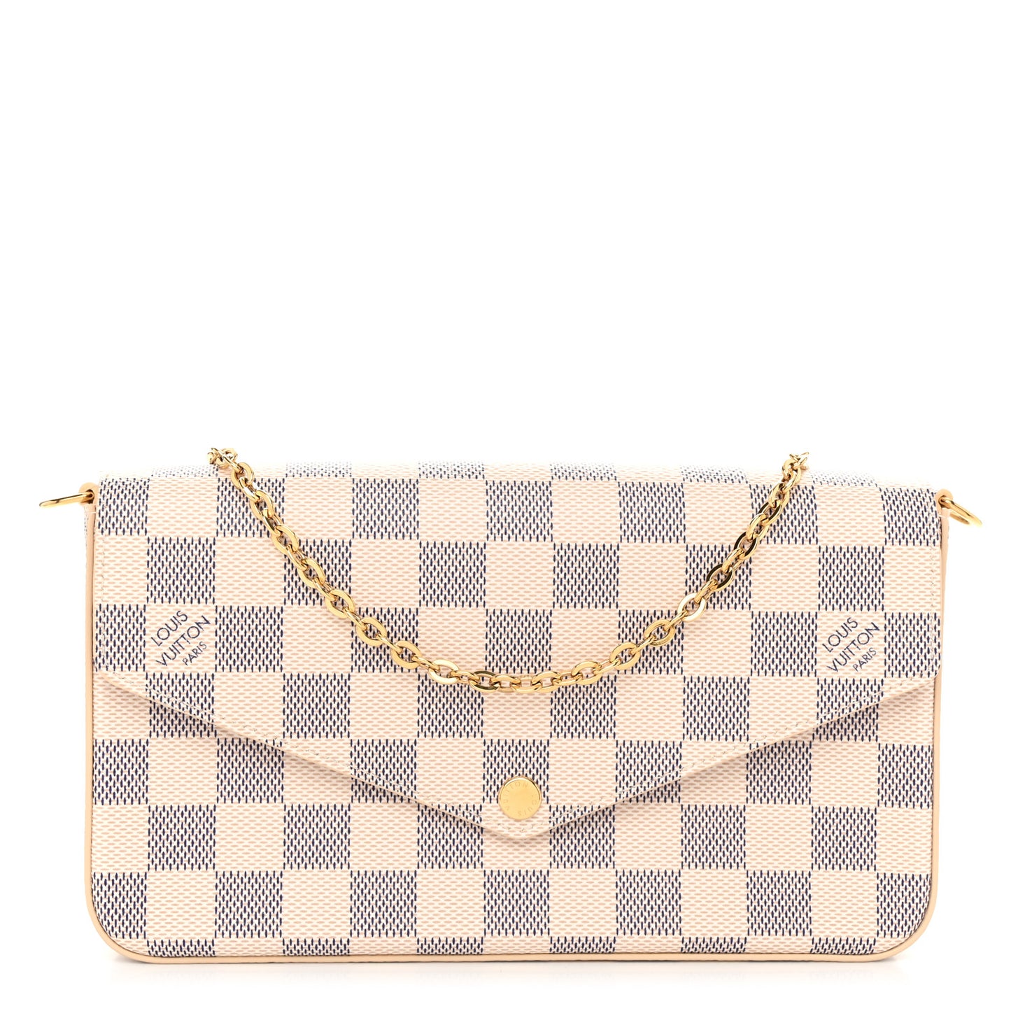 Damier Azur Pochette Felicie Chain Wallet Rose Ballerine