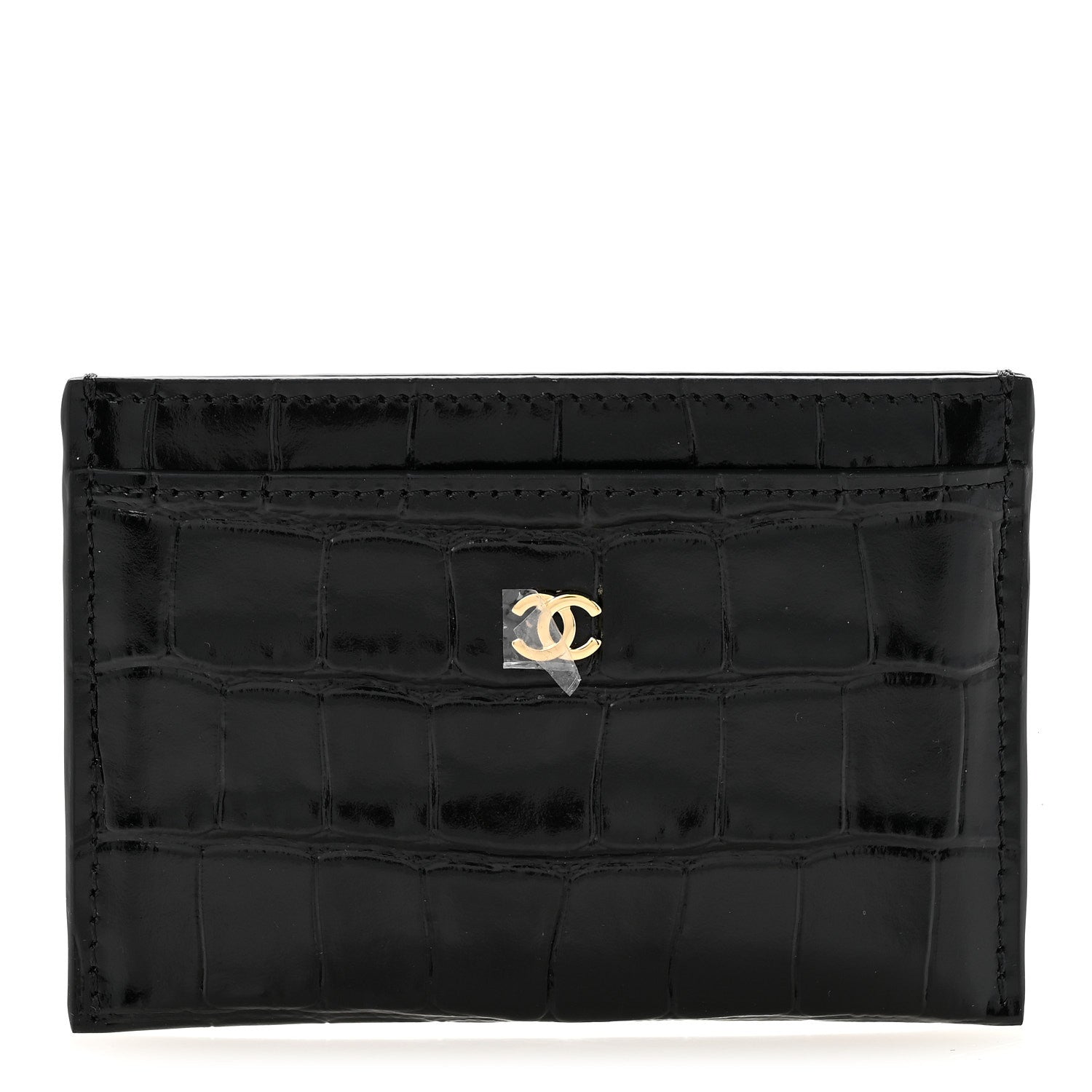 Chanel Calfskin Crocodile Embossed Crococo Card Holder Black