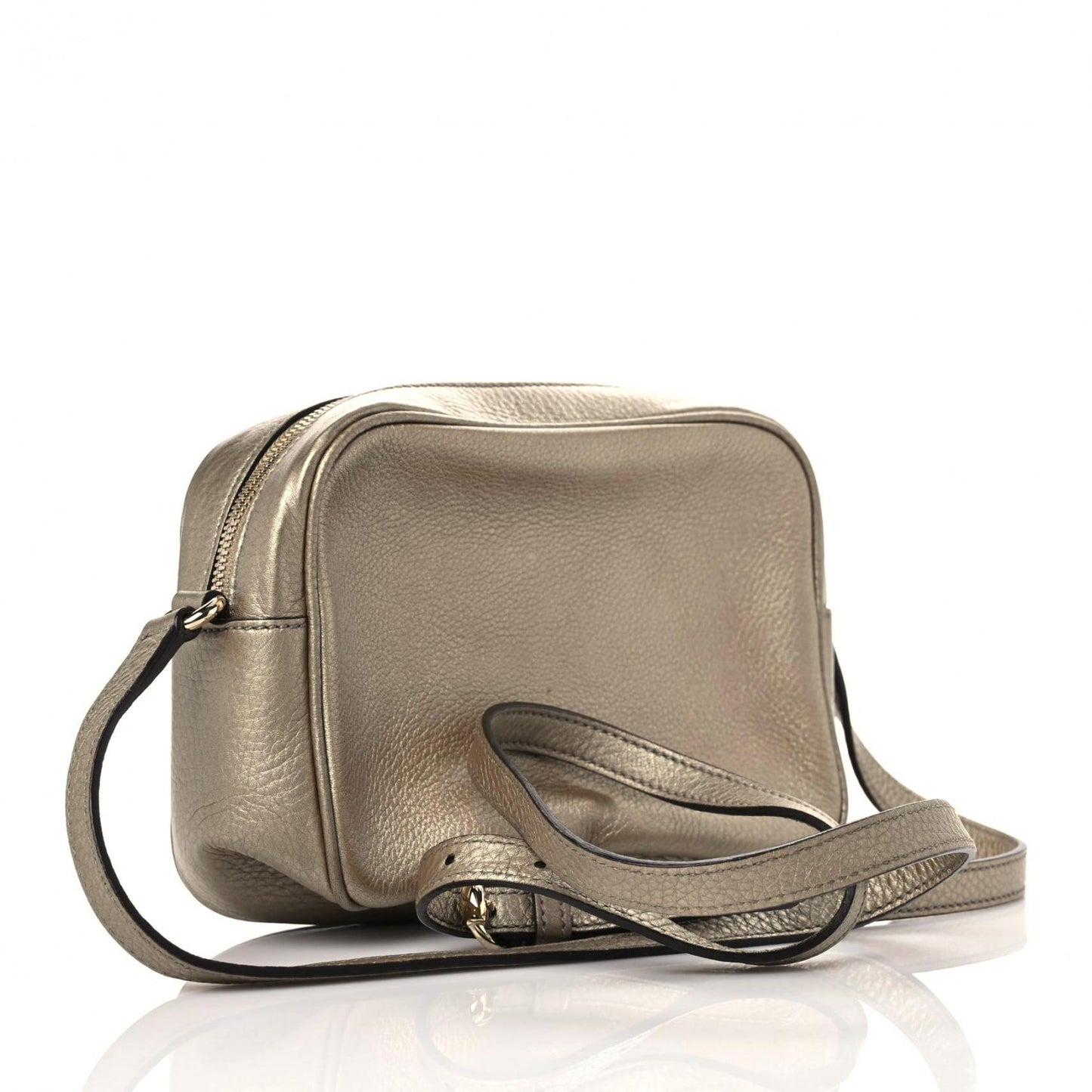 Metallic Pebbled Calfskin Small Soho Disco Bag Golden Beige
