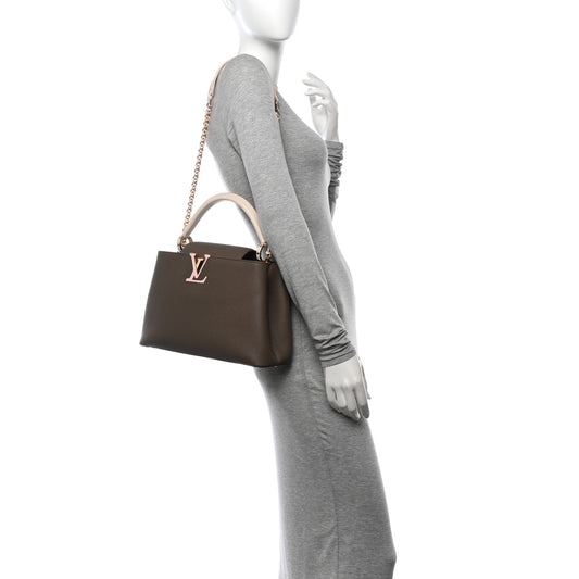 Taurillon Capucines MM Smokey Brown Green Creme Pink