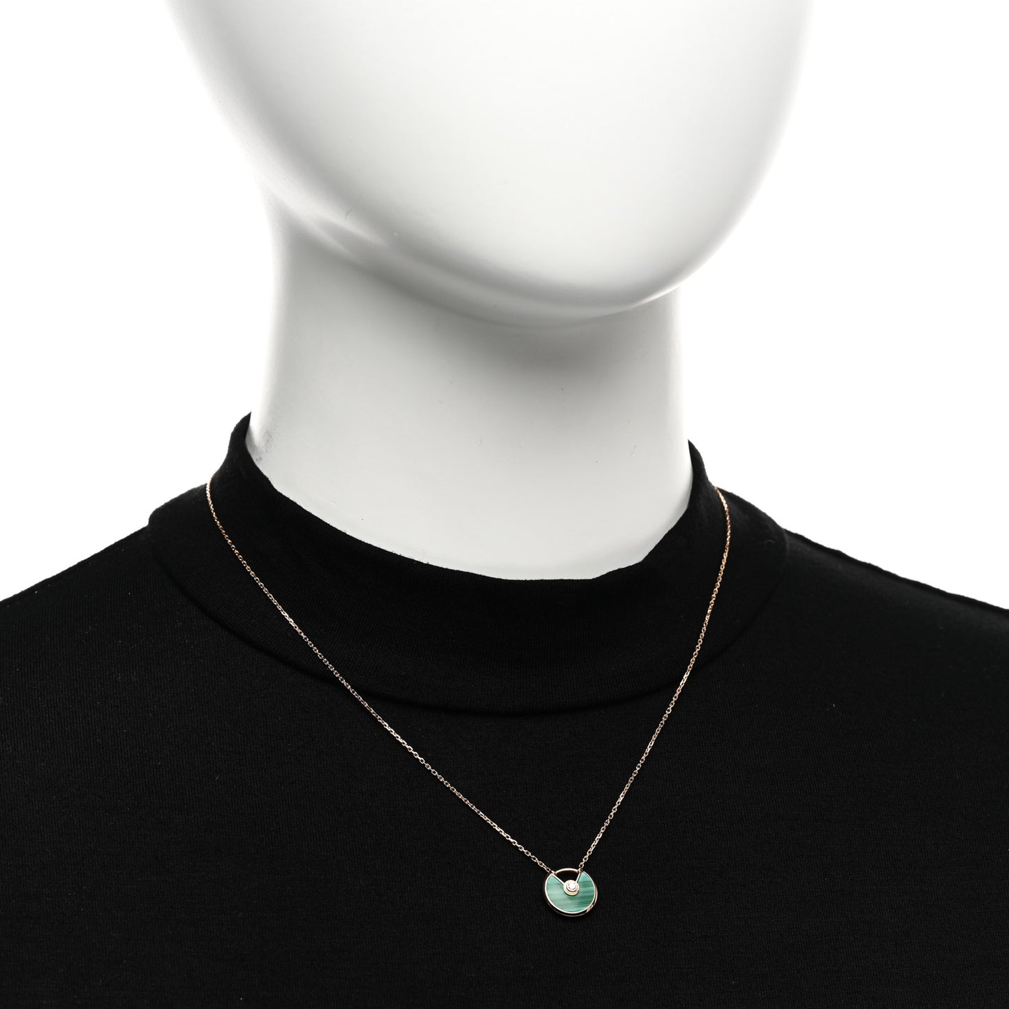 18K Pink Gold Diamond Malachite XS Amulette de Cartier Pendant Necklace