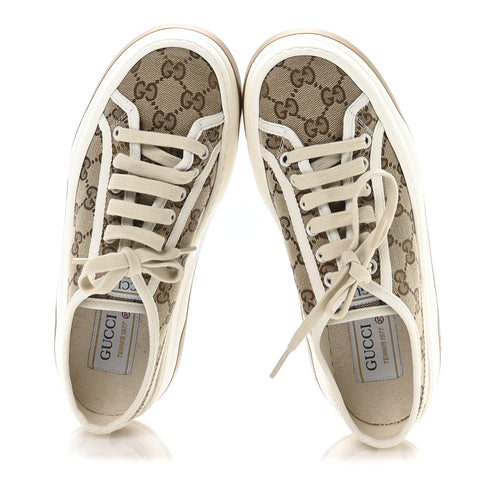 GG Monogram Womens 1977 Tennis Platform 52mm Sneakers 37 Beige Ebony Mystic White