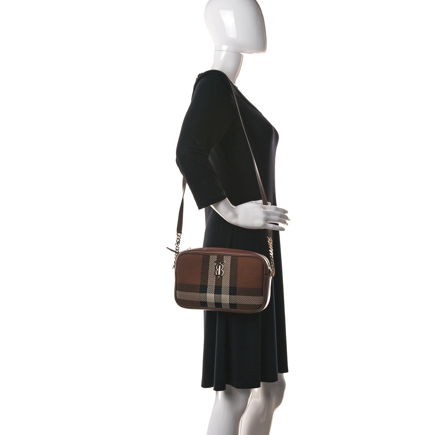 Calfskin Check Small Lola Camera Bag Dark Birch Brown