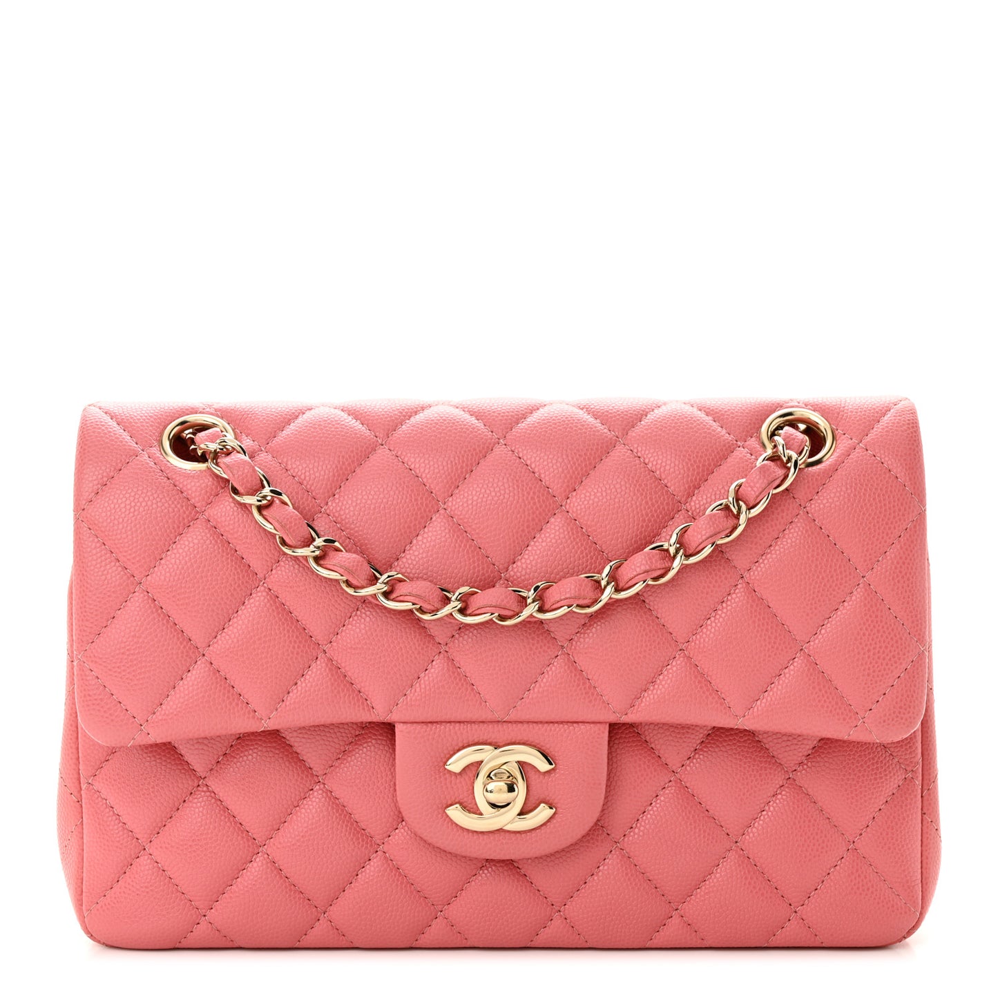 Caviar Quilted Small Double Flap Pink