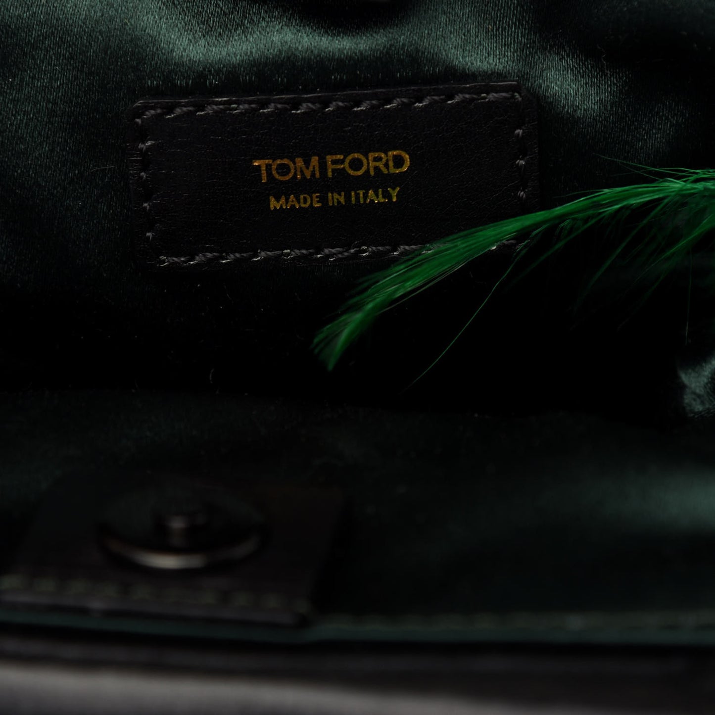 Calfskin Feather Evening Bag Emerald Black