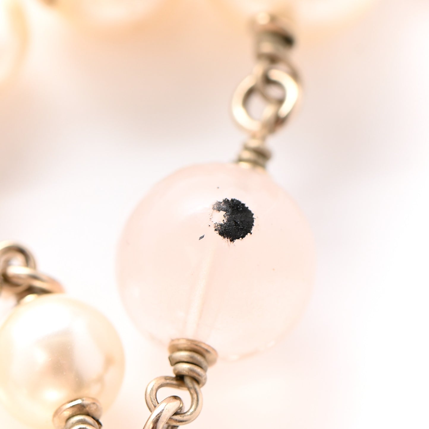 Pearl Beaded Enamel CC Long Necklace Gold