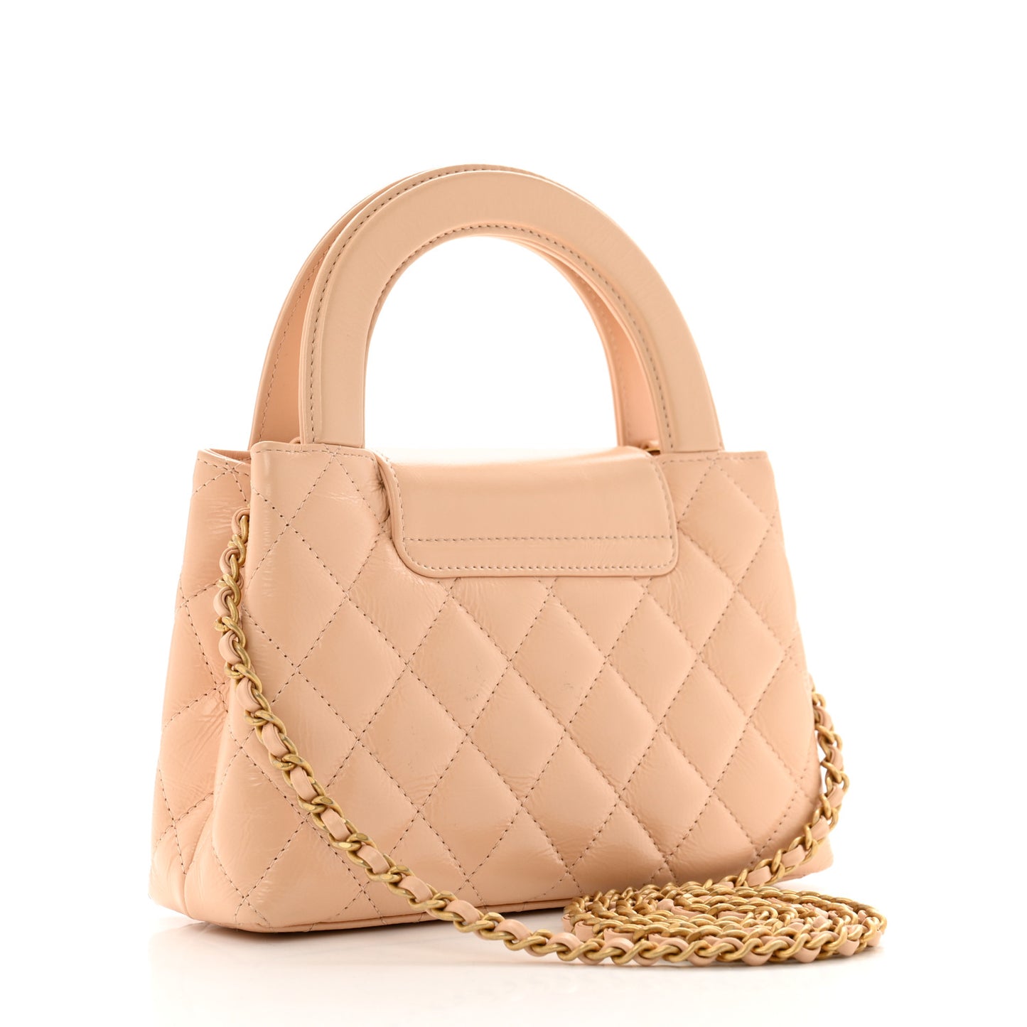 Shiny Aged Calfskin Quilted Nano Kelly Shopper Beige
