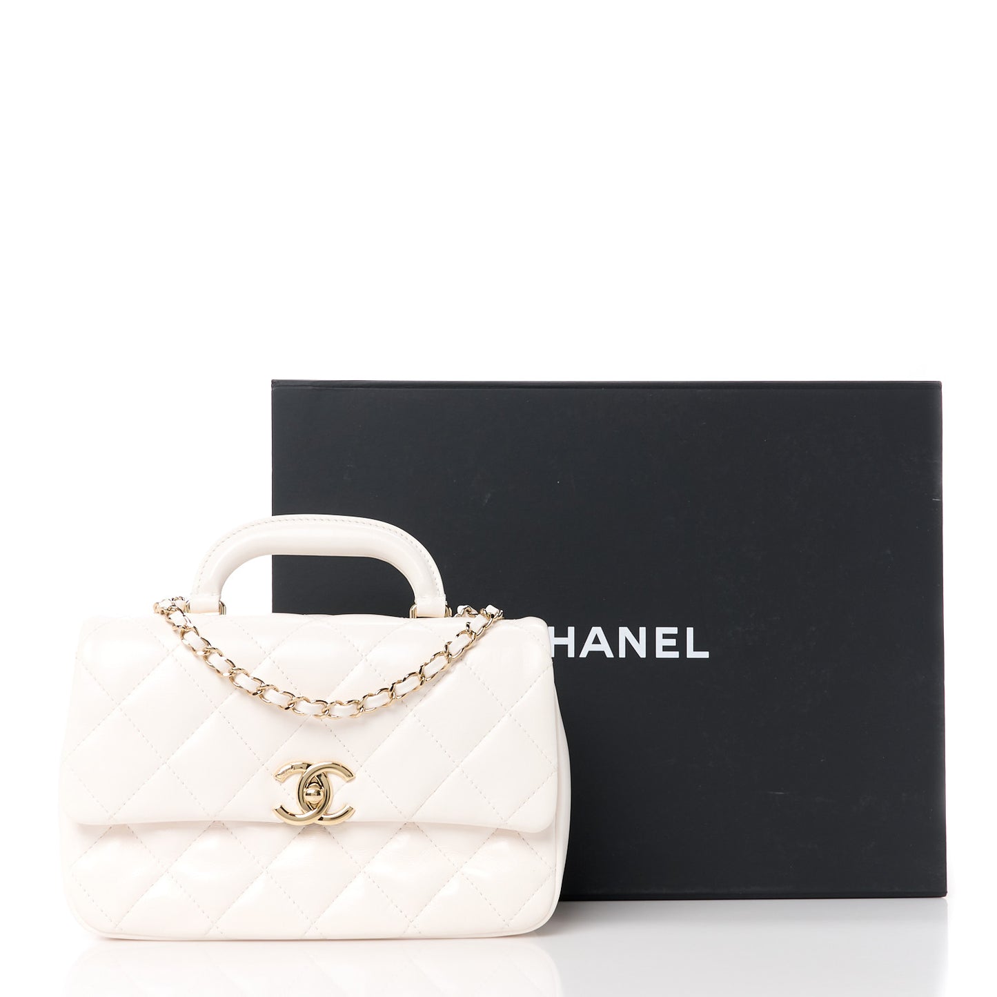 Shiny Lambskin Quilted Coco Trip Flap Bag White