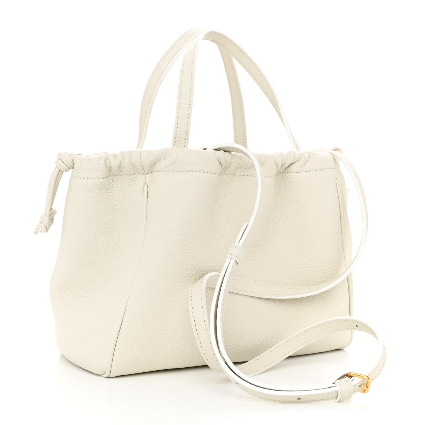 Calfskin Cuir Small Triomphe Cabas Drawstring White