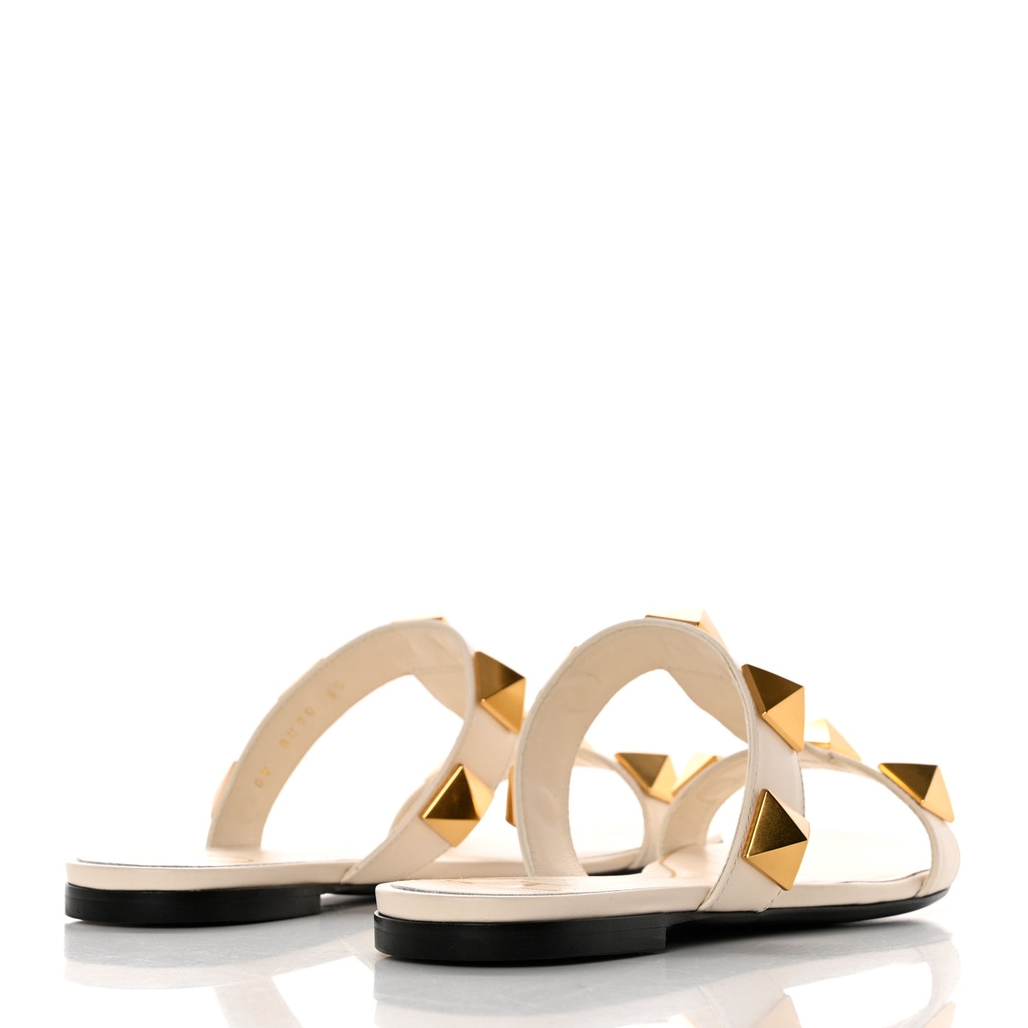 Calfskin Roman Stud Flat Slide Sandals 35 Light Ivory