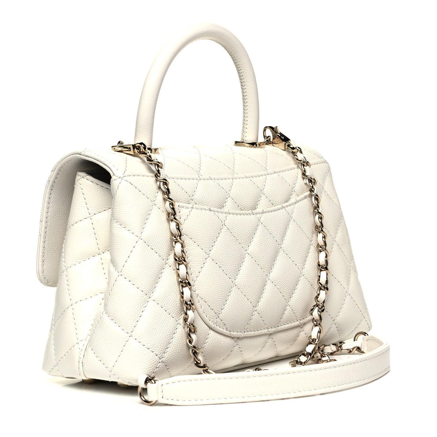 Caviar Quilted Mini Coco Handle Flap White