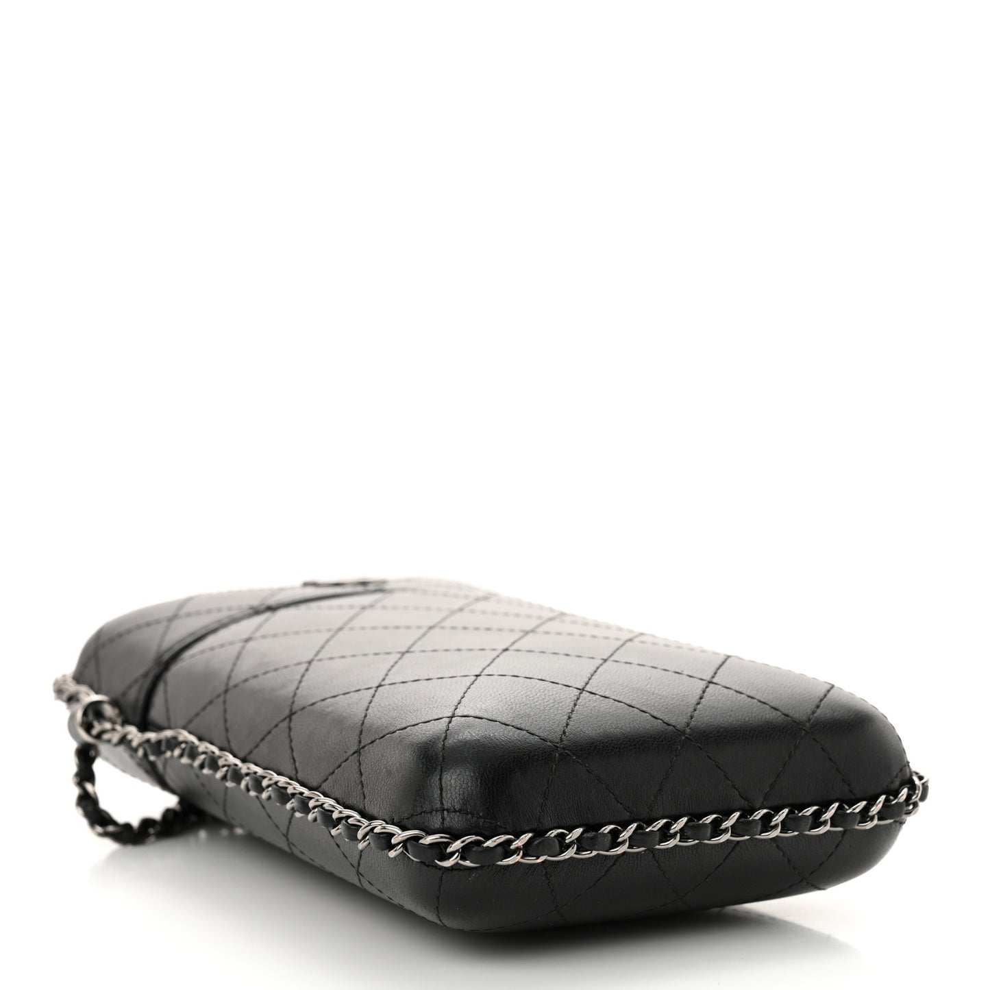 Lambskin Quilted Chain Around Phone Holder Black