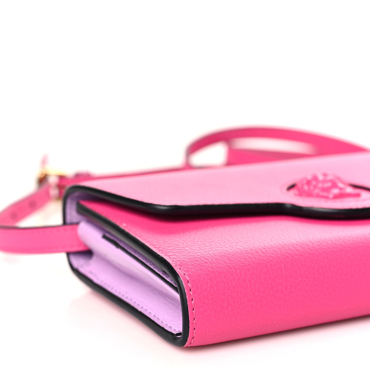 Grained Calfskin La Medusa Wallet On Chain Fuchsia Pink Lilac