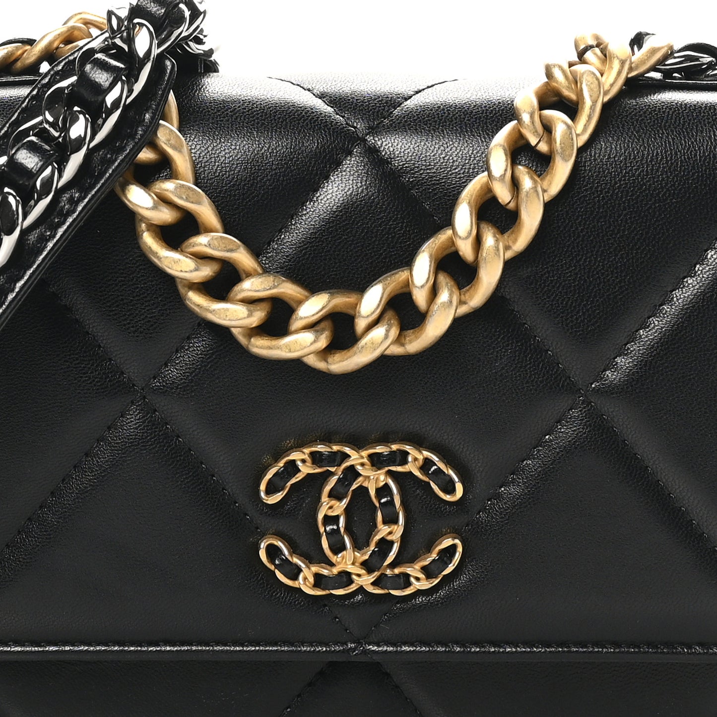 Lambskin Quilted Chanel 19 Wallet On Chain WOC Black