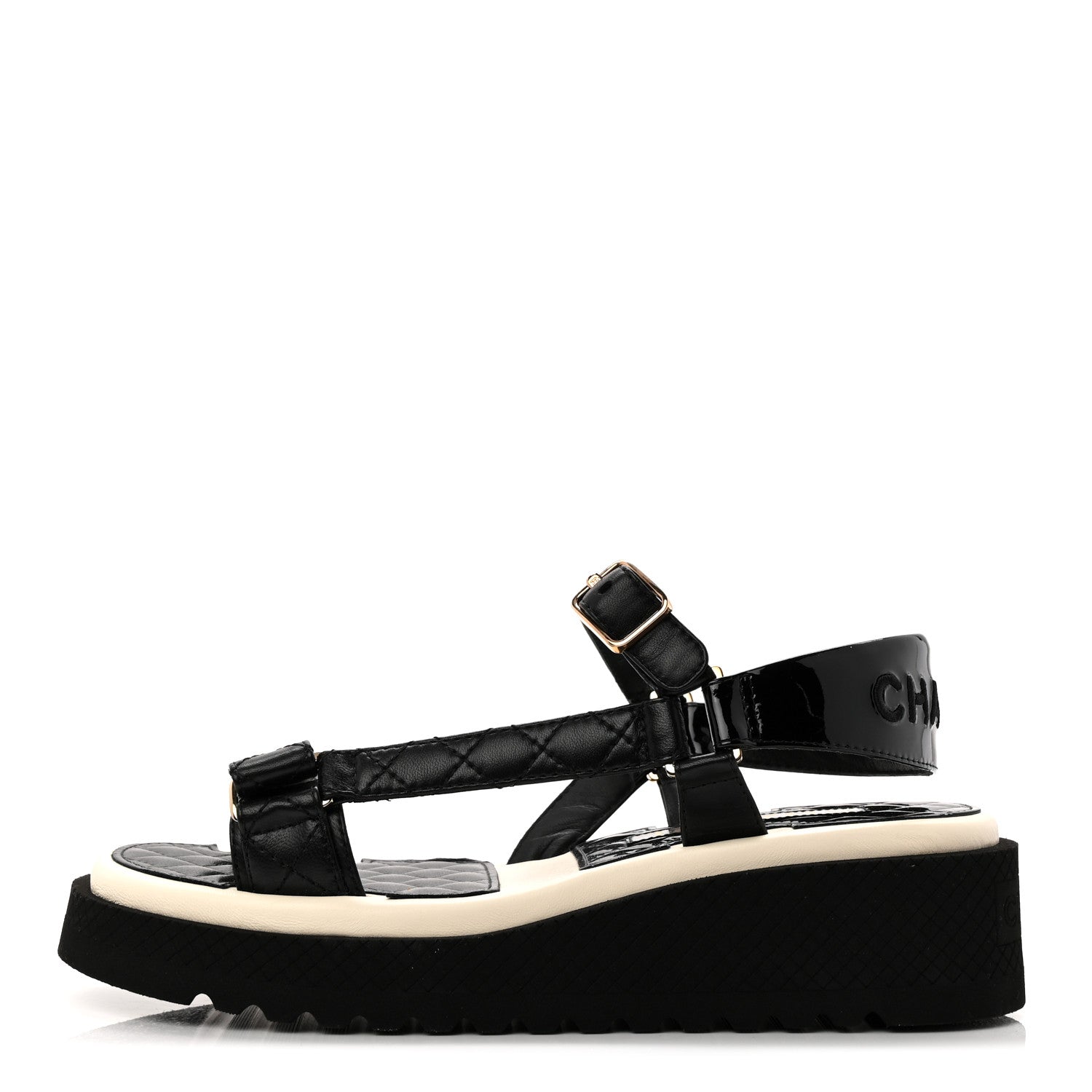 Chanel Lambskin Logo Platform Sandals 38 Black White 1878873